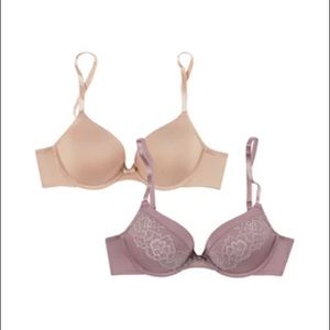 FINAL MARKDOWN NWT Maidenform 2-pack Push Up Bras 34C, mauve lace and plain nude
